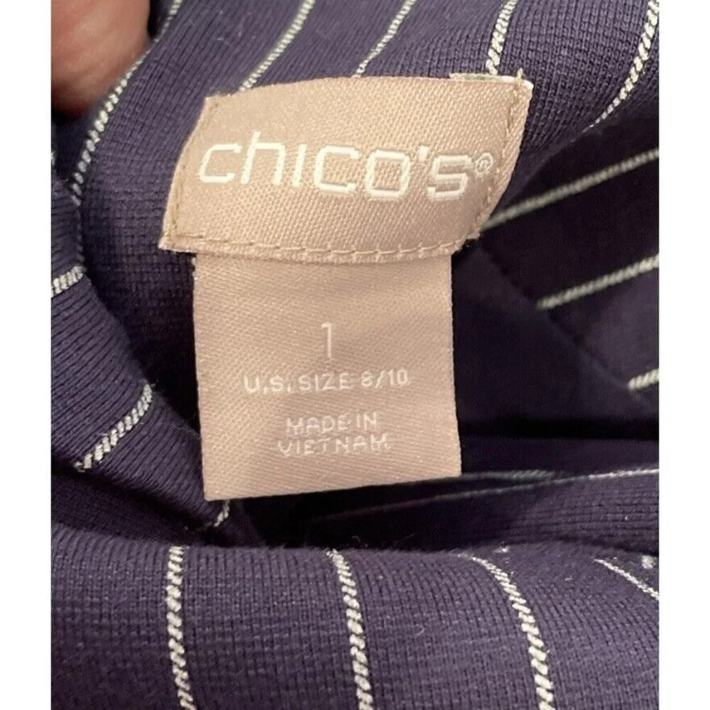 Chicos Women’s‎ 1 US 8/10 Blazer Jacket Blue White Stripe Faux Pearl Buttons - Picture 9 of 11